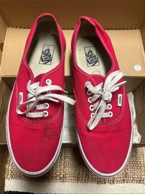 Vans Red Canvas Low-Top Sneakers with box, size 10